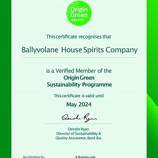 Ballyvolane House Spirits Co. Ltd awarded Bord Bia Origin Green Certification.